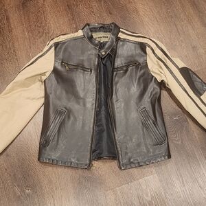 Machine Mens Brown Vegan Leather Bomber Jacket L